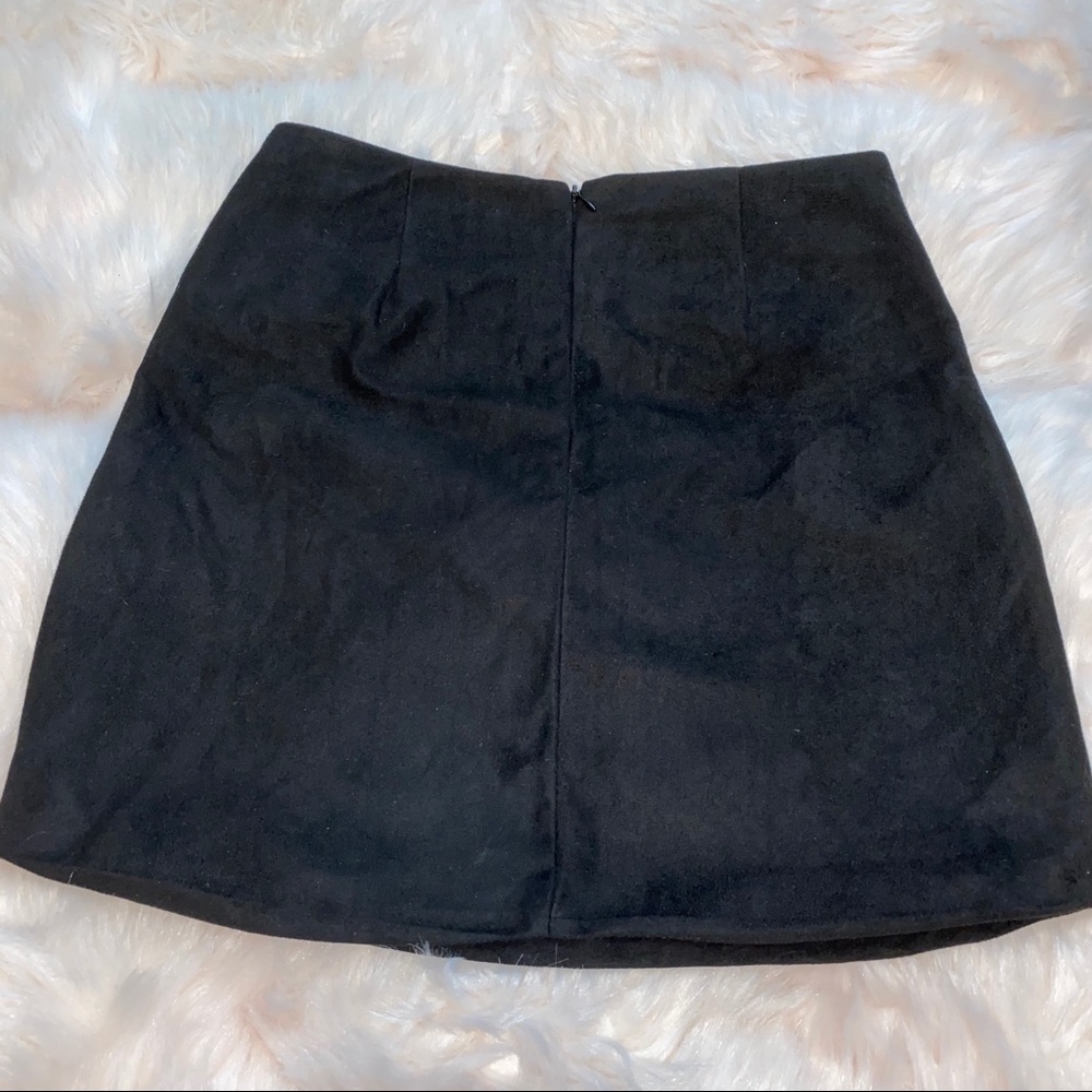 Black Floral Embroidered Suede Skirt - Picture 3 of 4